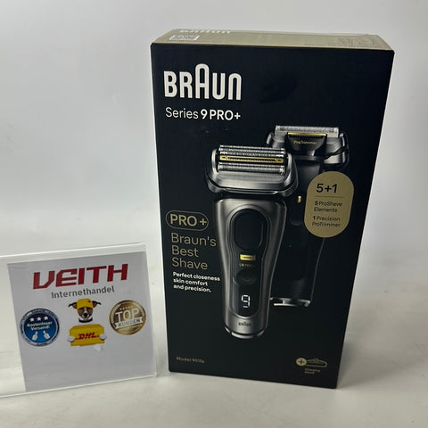 Braun Series 9 Pro+ Rasierer Herren Elektrisch, Elektrorasierer mit 5 Pro Rasierelementen, Langhaarschneider ProTrimmer, Ladestation, 60 Min Laufzeit, Wet & Dry, Made in Germany, 9515s, Edelmetall