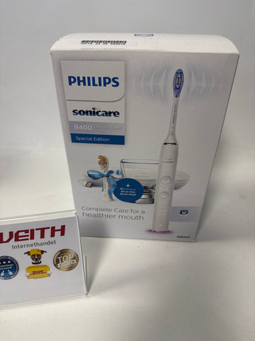 Philips Sonicare DiamondClean Smart 9400 elektrische Zahnbürste, Schallzahnbürste mit App, Drucksensor, Bürstenkopferkennung, 4 Putzmodi und 3 Intensitätsstufen, Weiß, Modell HX9917/88