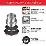 Tefal Ingenio Emotion 5-tlg.Topf und Pfannenset abnehmbarer Griff, stapelbar, platzsparend, Topfset Induktion mit Titanium 2X Antihaftversiegelung, einfache Handhabung und Reinigung, L897S5
