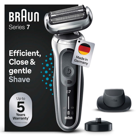 Braun Series 7 Elektrorasierer 360° Flex mit EasyClick Präzisionstrimmer, Rasierer Herren mit Aufsatz, Wet und Dry, Made in Germany, 71-S4200cs, silber