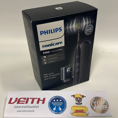 Philips Sonicare ProtectiveClean 5100 Elektrische Zahnbürste, Schallzahnbürste, UV-Reinigungsgerät, Reiseetui (Modell HX6850/57)