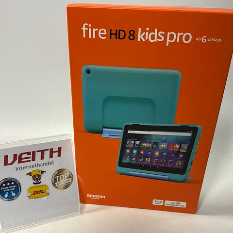 Amazon Fire HD 8 Kids Pro-Tablet (Neueste Generation), für Kinder von 6-12 J. | 3 GB RAM, 8-Zoll-HD-Bildschirm, werbefreie Inhalte, Kindersicherung, 13 Std. Akkulaufzeit, 32 GB, blaugrün (2024)