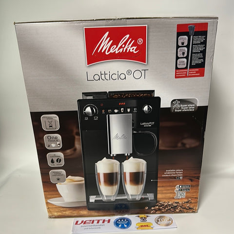Melitta Latticia OT- Kaffeevollautomat - mit Milchsystem  Direktwahltaste - einstellbare Kaffeestärke - Silber/Schwarz (F300-101)