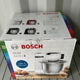 Bosch Küchenmaschine MUM Serie 2 MUMS2EW00, Edelstahl-Schüssel 3,8 L, Planetenrührwerk, Knethaken, Schlag-, Rührbesen Edelstahl, 4 Arbeitsstufen, durch optionales Zubehör erweiterbar, 700 W, weiß