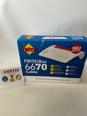 ✔️ AVM FRITZ!Box 6670 VODAFONE  Vitrinenaussteller Cable (DOCSIS-3.1-Kabelmodem, 2x2 Wi-Fi 7 mit 2.880 MBit/s (5 GHz) und 720 MBit/s (2,4 GHz), Zigbee Integration 1 x 2,5 Gigabit-LAN-Port) NEU&OVP✔️ / Differenzbesteuert nach §25a
