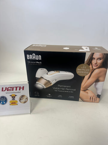 Braun IPL Silk Expert Pro 5 – IPL Haarentfernungsgerät, Dauerhafte und Schmerzfreie Haarentfernung für Zuhause – inkl. Etui, Venus Rasierer, 2 Aufsätze, Designed In Germany – PL5157, Weiß/Gold
