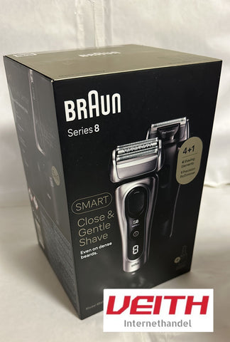 Braun Series 8 Rasierer Herren mit 4+1 Reinigungsstation, 60 Min Laufzeit 8567cc, silber