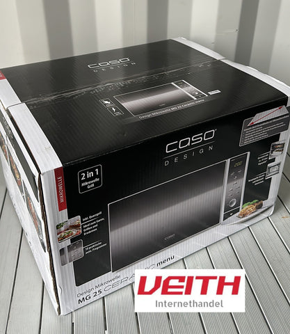 CASO MG25 Ceramic menu, 2-in-1 Mikrowelle mit Grill | Boden mit Mikrowellenreflektor, kein Drehteller, Grillrost für 2 Ebenen, 900 W, 1000 W Grill, 25 L, Sound on/off, Edelstahl verspiegelt