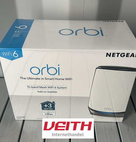 Netgear Orbi RBS850 WiFi 6 Mesh WLAN Satellit (AX6000 Mesh Tri-Band, zusätzliche 175 m² Abdeckung, bis 6 GBit/s Geschwindigkeit, 4x GB Ports, WLAN Repeater kompatibel mit Orbi WiFi6 Systemen)