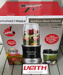 GOURMETmaxx Nutrition Mixer Deluxe 10-teiliges Set für Smoothies & Co. | 22.000 Umdrehungen für extra vitaminreiche Smoothies aus Obst & Gemüse | Inklusive 3 Bechern, To-Go Deckel, Rezepten und mehr