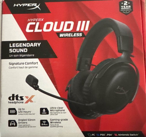 HyperX Cloud III Wireless – Gaming Headset for PC, PS5, PS4, up to 120-hour Battery, 2.4GHz Wireless, 53mm Angled Drivers, Memory Foam, Durable Frame, 10mm Microphone, Black.