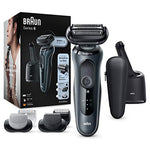 Braun Series 6cc Sensitiver Rasierer Herren, Elektrorasierer für Haarentfernung mit 3 flexiblen Klingen, Barttrimmer, Bodygroomer, Reinigungsstation,EasyClick Aufsätze, Wet&Dry, N7650cc, grau