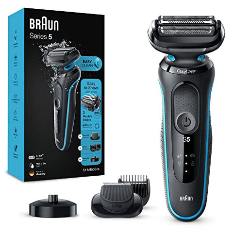 Braun Series 5 Rasierer Herren mit EasyClick Aufsatz, Elektrorasierer & Barttrimmer, Ladestation, EasyClean, Wet & Dry, wiederaufladbar & kabellos, Geschenk Mann, 51-M4500cs, mintgrün